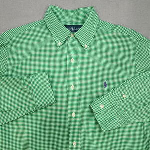 Ralph Lauren Shirt Green Gingham Check Long Sleeve Button Down Pony Cotton Sz M